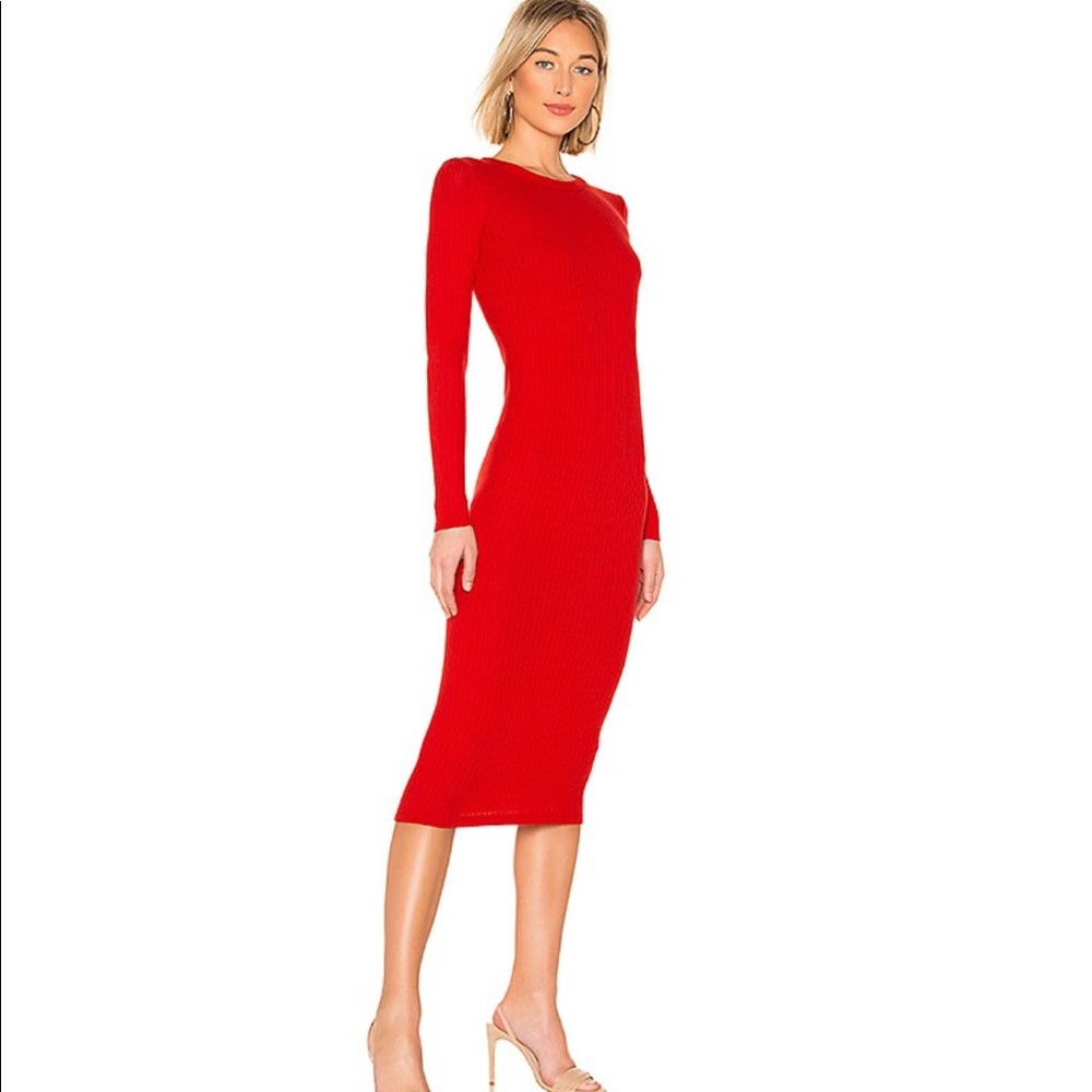 Rib Keyhole Midi Dress in Iconic Red